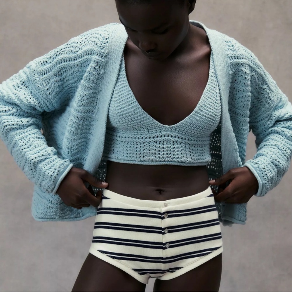 ZARA Structured Knit Jacket Blue - Picture 5 of 8
